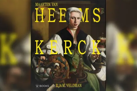 Boekcover met portret van een vrouw, met de tekst "MAARTEN VAN HEEMSKERCK" en "KERCK".