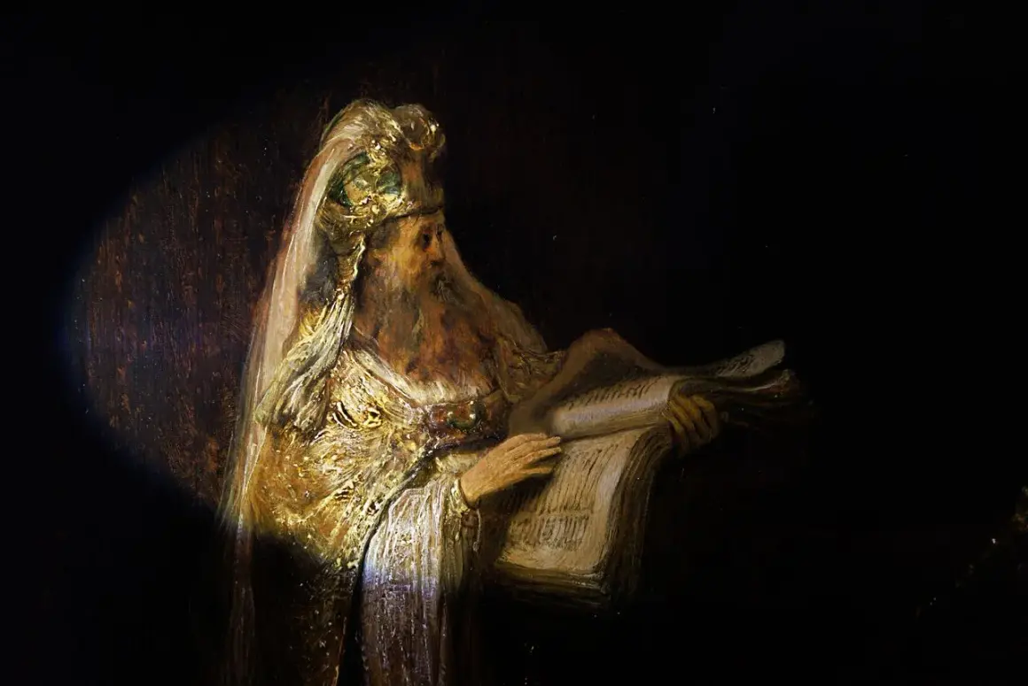 Een oude man met een lange baard, gekleed in rijke gewaden, leest in een boek. Het lijkt de nieuwe Rembrandt.