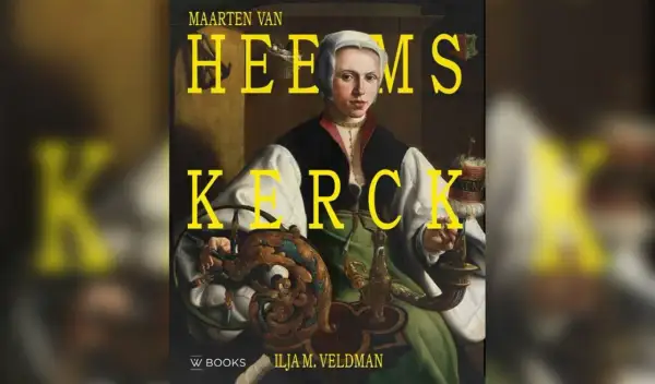 Boekcover met portret van een vrouw, met de tekst "MAARTEN VAN HEEMSKERCK" en "KERCK".